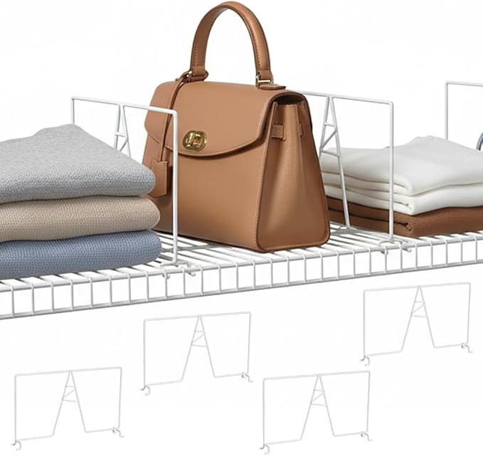 Wire Shelf Dividers - White Closet Organization & Storage Organizer - No Tool Shelf Divider for Wire Shelves - Metal Shelf Ac