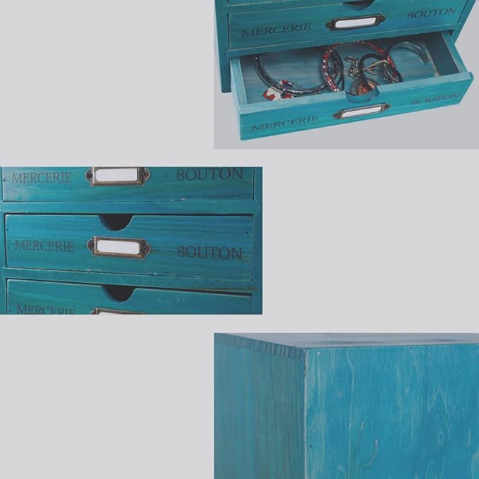 Wooden Storage Box with 4 Drawers Vintage Office Supplies and Accessories Letter Tray Wood Desktop School Supply Organizer Li