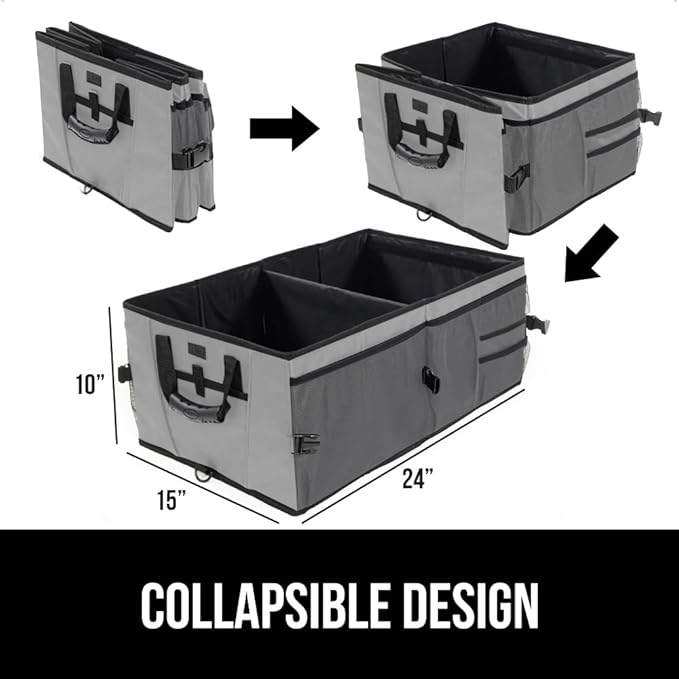 GORILLA GRIP Large Capacity Sturdy Trunk Storage Organizer, Slip and Water Resistant Collapsible Organization Container for