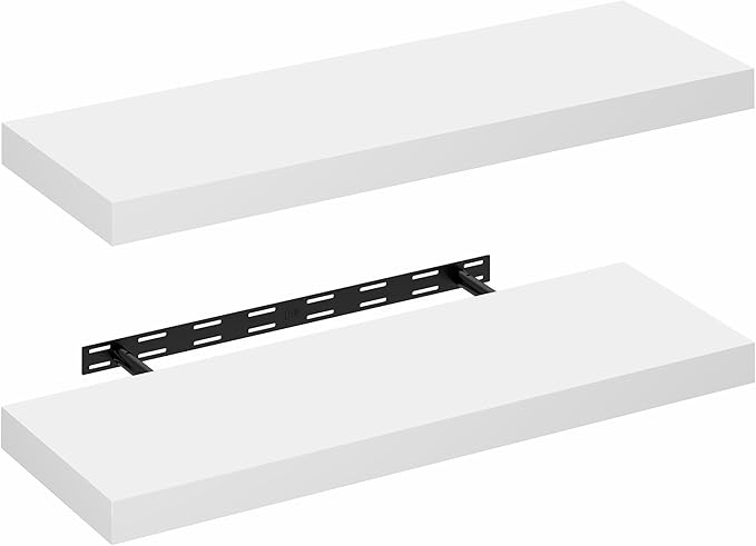 Furinno Tanna Floating Shelves for Wall Set of 2, 12 x 35 Wall Shelf, Wall Mounted Floating Shelf with Invisible Bracket, 2-i