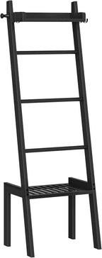 HOOBRO Blanket Ladder, 5 Tier Bamboo Ladder Shelf, Blanket Ladders for Living Room and Bedroom, Farmhouse Blanket Holder Rack