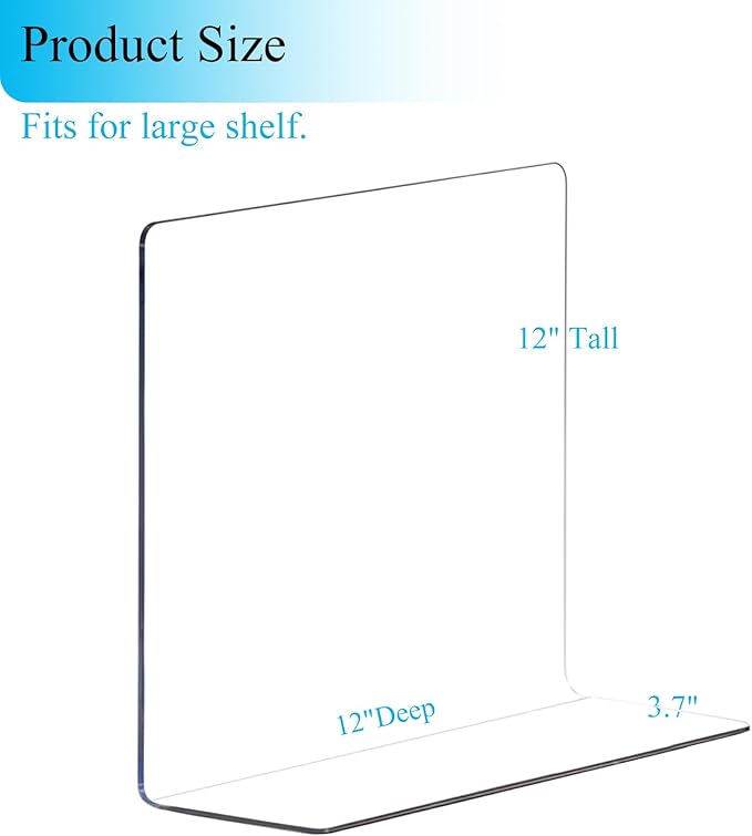 Shelf Dividers for Closet Organization: 12" Tall x 12" Deep Acrylic Shelf Dividers for Clothes Sweater Purse - Clear Closet O