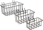 Heavy Duty Peg Board Hook Baskets for ¼ Pegboard Holes, Set of 3 Black Wire Baskets, Extra Thick Metal Fit Snugly in Pegboard