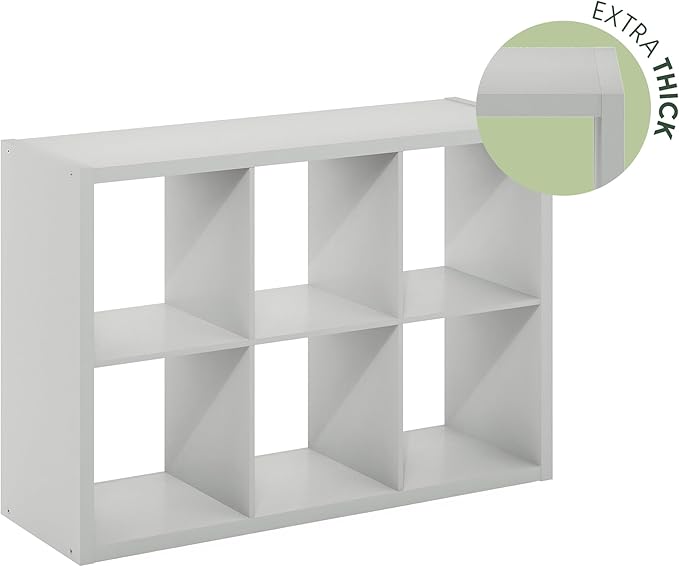 Furinno CUBICLE Book Shelf, 6-Cube Bookshelf, Extra Thick Frame Horizontally & Vertically Reversible Bookcase with Open Back,