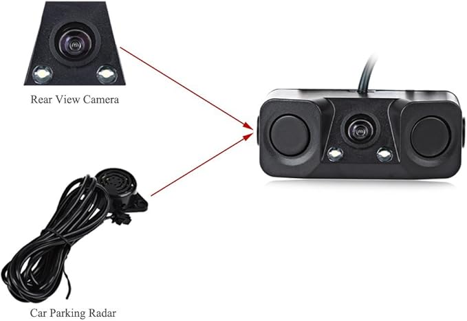 3in1 Backup Camera Kits, 170° Angle Car Rear View Parking Reversing Security Camera with One Buzzer,Two Radar Sensor HD Night Vision Waterproof for Truck SUV Van RV ect BC005