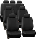 FH Group Three Row Car Seat Covers Deluxe Leatherette with 7 Headrests, Airbag Compatible and Rear Split Bench– Universal Fit