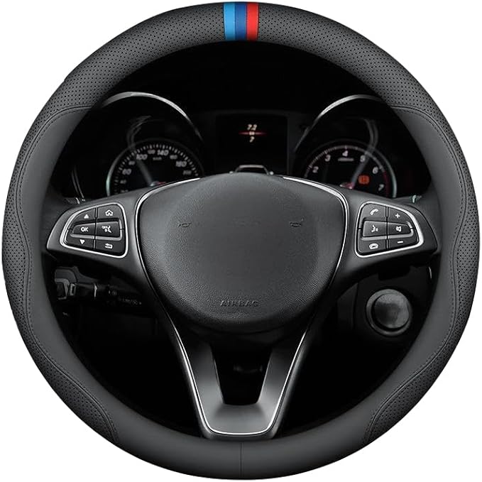 RYE for Jeep Steering Wheel Cover, Leather Car Steering Wheel Cover Heavy-Duty Durable Breathable, for Jeep Grand Cherokee Wrangler Compass Gladiator - Black Pattern 5