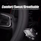 Carodi Latest Nappa Leather car Steering Wheel Cover, Stylish Non-Slip Leather car Interior 15 inches Universal (D-Shape,Blac