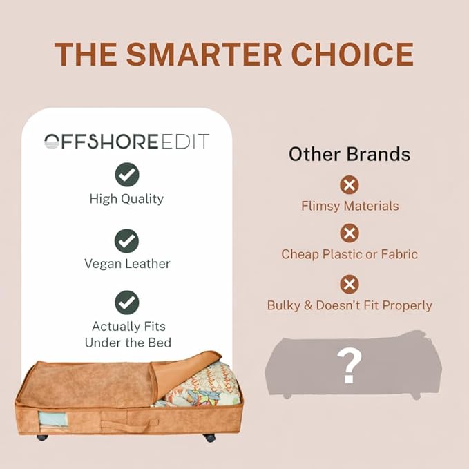 Premium Under Bed Storage with Wheels, Low Profile Rolling Storage Box in Vegan Leather with Metal Frame, Pull-Out Underbed O