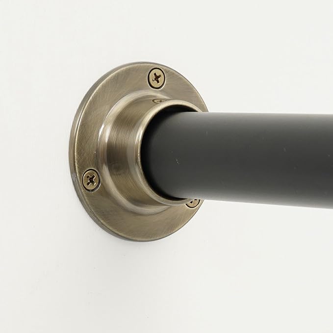 1 Pair Heavy Duty Antique Brass Zinc Closet Pole Sockets Rod End Support Flange Rod Holder Set Wall Mount Pipe Bracket with S