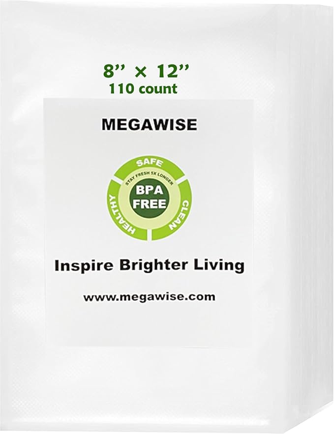 MEGAWISE Vacuum Sealer Bags (8''x 12''-110pcs) for Food Freshness Preservation, BPA Free Vacuum Storage Bags for Food or Sous