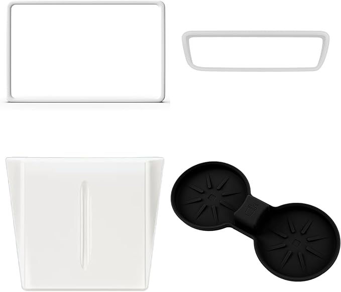 4 PCS for Tesla Model Y 2026 2025(Juniper) Model 3 2026 2025 2024 Center Console Screen & Rear View Mirror Frame Cup Coaster Cover Mat for Phone Charging Space, Silicone White
