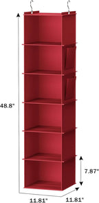 YOUDENOVA Hanging Closet Organizer and Storage, 6-Shelf Closet Hanging Storage Shelves, Dark Red