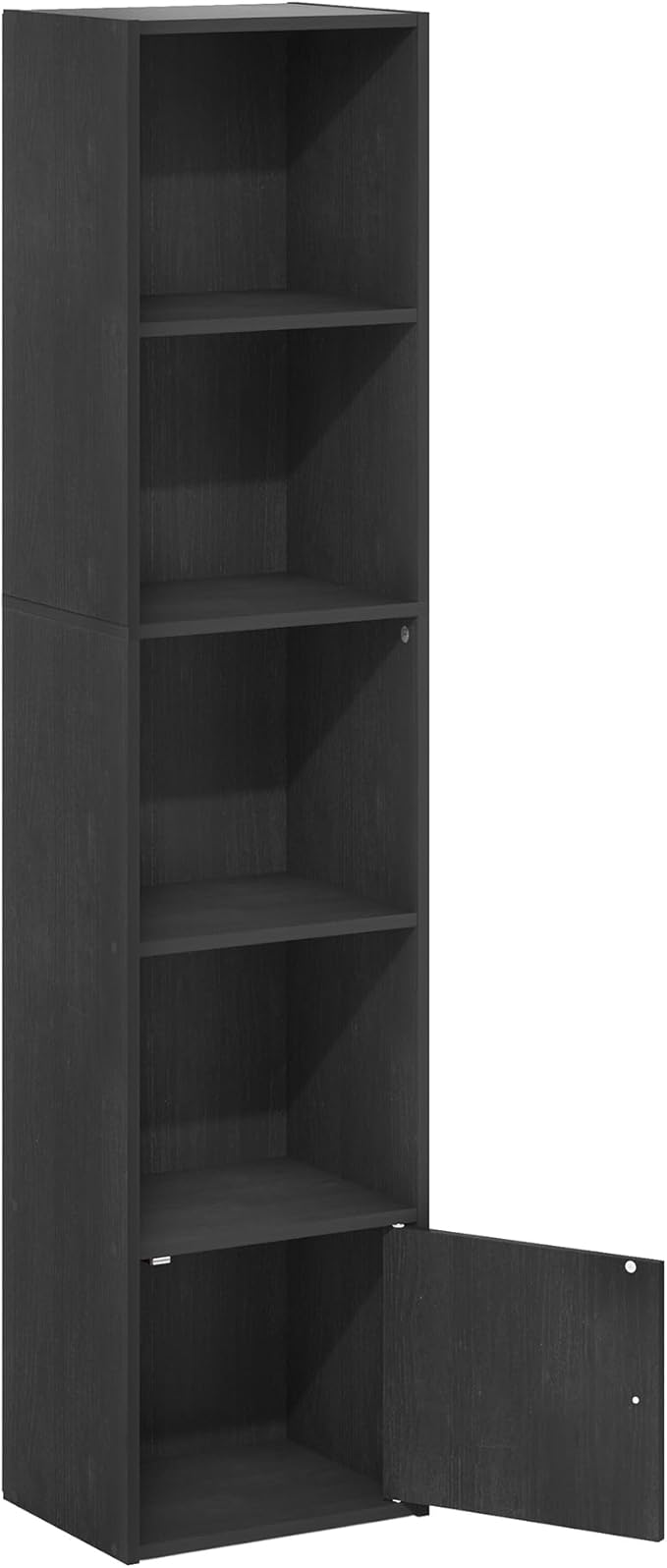 Furinno LUDER Book Shelf, 5-Tier Modern Bookshelf, Bookcase with 1 Door Storage Cabinet, 9.3 x 12 x 52,for Organization and S
