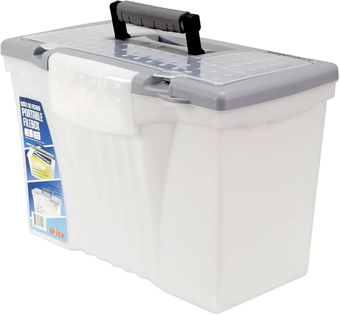 Portable Letter/Legal Filebox with Organizer Lid, Letter/Legal Files, 14.5" x 10.5" x 12", Clear/Silver