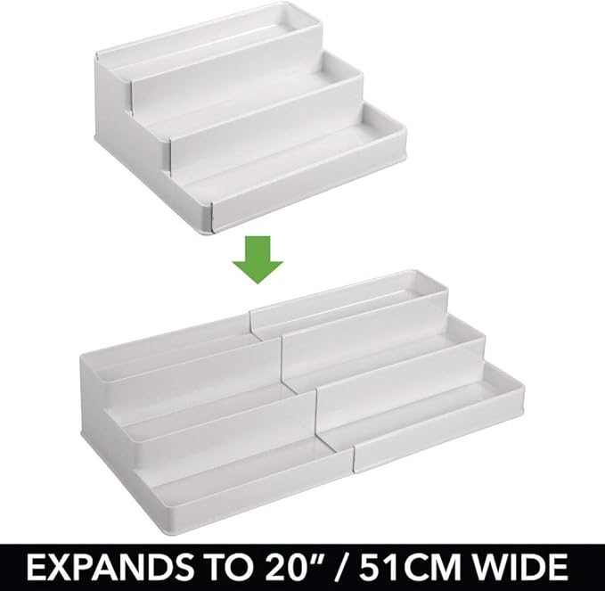 mDesign Plastic Expandable 3-Tier Shelf Rack Organizer - Storage for Bathroom Vanity, Cabinet, Cupboard, Drawer - Holds Medic
