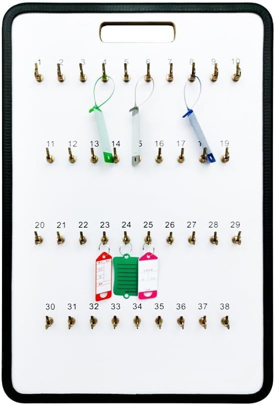 MICRO TEC Masonite Key Holder Wall Mount with 75 Spring-Lock Hooks 24" × 31-3/4" – Wall Mounted Key Organizer Board with Meta