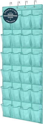 GORILLA GRIP Over the Door Shoe Organizer, 24 Large Breathable Mesh Pockets, Space Saving Hanging Storage Holder, Closet Rack