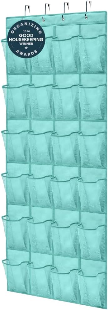 GORILLA GRIP Over the Door Shoe Organizer, 24 Large Breathable Mesh Pockets, Space Saving Hanging Storage Holder, Closet Rack