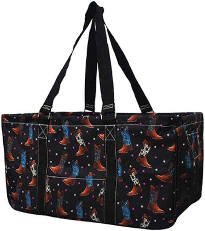 NGIL Extra Large Utility Tote Reusable Grocery Bag Oversized Collapsible for Groceries, Storage, Picnic, Beach (Starry Cowgirl- Black)