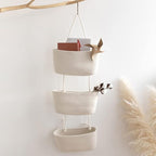 TeoKJ Over the Door Hanging Basket, 3-Tier Woven Cotton Wall-Mounted Storage Organizer Bag Decorative Hanging Nursery Baskets