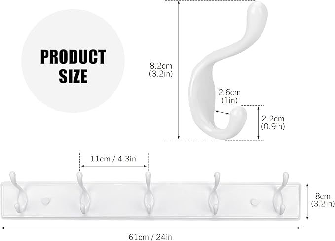 Badiano Wooden Coat Rack, Wall-Mounted Organizer for Closet, Entryway, Hallway, Foyer, Bedroom, Heavy Duty Double Hooks for H
