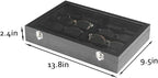 Coward Sunglass Organizer Tray Box, Black Velvet Grids Eyeglasses Display Tray Case with Transparent Glass Lid for Home Use o