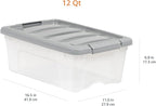 Amazon Basics Plastic Storage Containers with Secure Latching Lids, Stackable Organization Bins for Organizing, Clear/Grey, 1