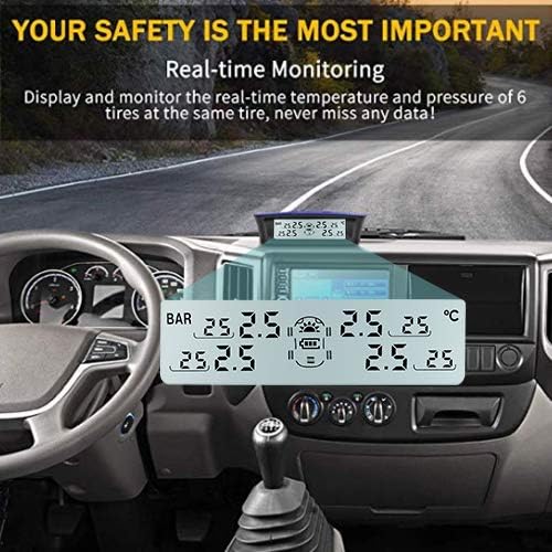 Tymate RV Tire Pressure Monitoring System M12-3 - Solar Charge, 5 Alarm Modes, Auto Sleep Mode, Tire Position Exchange, 6 TPMS Sensors, Repeater for Long Distance Sensing, Easy to Install (0-87 PSI)