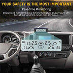 Tymate RV Tire Pressure Monitoring System M12-3 - Solar Charge, 5 Alarm Modes, Auto Sleep Mode, Tire Position Exchange, 6 TPMS Sensors, Repeater for Long Distance Sensing, Easy to Install (0-87 PSI)