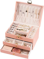 coobest 3 Layer Jewelry Box, Jewelry Holder with Lockable Drawer, Large Jewelry Boxes & Organizer with Velvet Earring Holder,