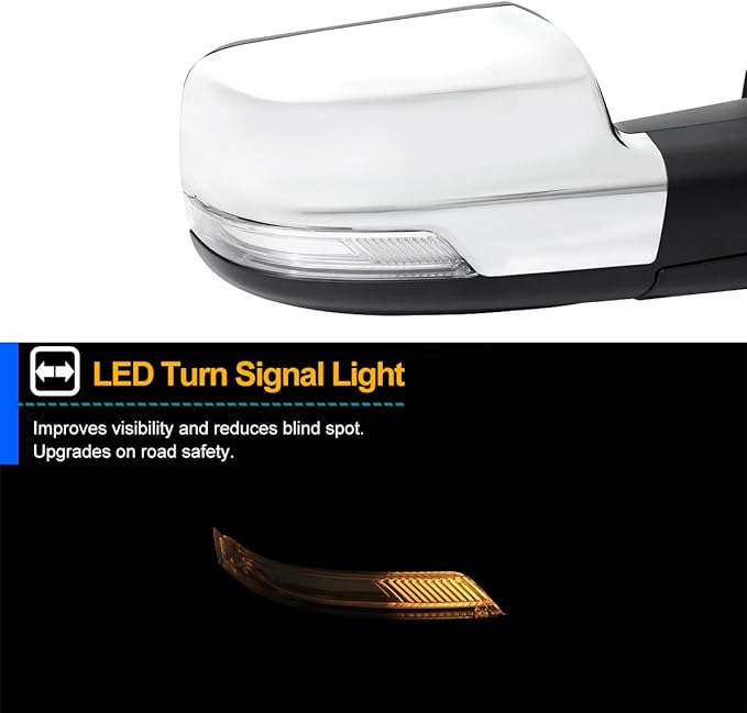 Spec-D Tuning Chrome Power Fold Heated + Puddle + Blind Spot Monitor Right Passenger Side Mirror Compatible with 2019-2024 Ram 1500, Left + Right Pair