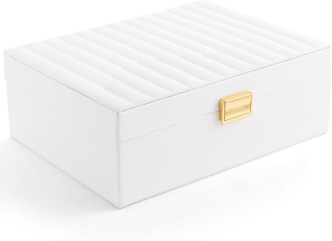Gifturbo Women’s White Jewelry Box – Compact Travel Jewelry Case with Removable Trays, PU Leather Portable Storage Organizer 
