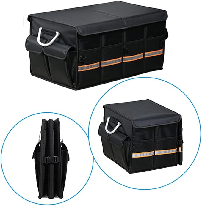 Tianle Car Trunk Organizer - Collapsible Trunk Organizer with Foldable Cover Aluminium Alloy Handle Reflective Strip for