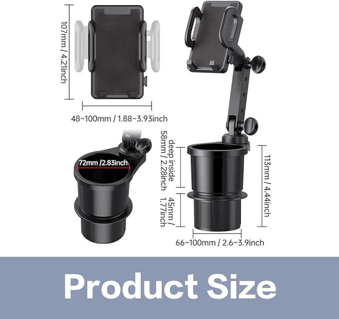 Car Cup Holder Phone Mount, Universal Auto Cell Phone Stand with Drink Expand Cup Holder,2 in 1 Multifunctional Car Cup Holde