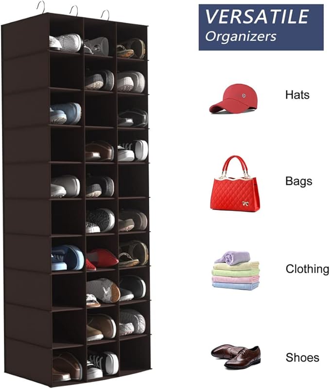 coastal rose Hanging Shoe Closet Organizer, 30 Sections Hanging Closet Organizers and Storage Shelves, Space Saving Shoe Rack