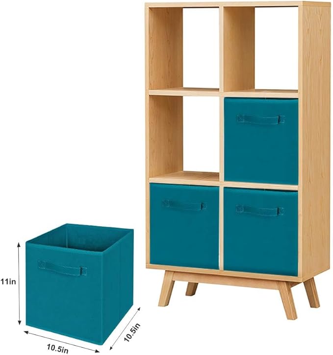 MaidMAX Cloth Storage Bins, Set of 6 Foldable Collapsible Fabric Cubes Organizers Basket with Dual Handles, Teal