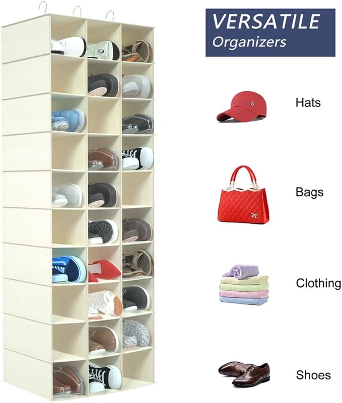 coastal rose Hanging Shoe Organizer for Closet, 30 Sections Hanging Closet Organizers and Storage Shelves Space Saving Shoe R