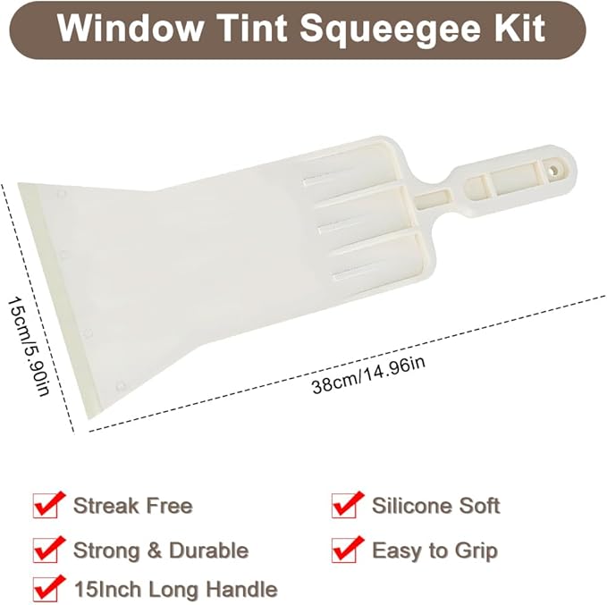 Abnaok Tools Long Handle Auto Bulldozer Squeegee for Window Tint Film Installing Car Vinyl Wraps Window and Glass Cleaning (White)