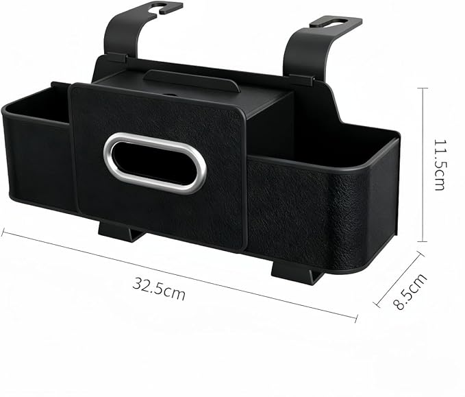 Back Seat Car Organizer, 4-in-1 Multifunctional Storage Box with Cup Holder & Tissue Holder, Premium Leather Adjustable Seat Back Organizer for Phone, Snacks, Purse for SUV Minivan Travel (Black)