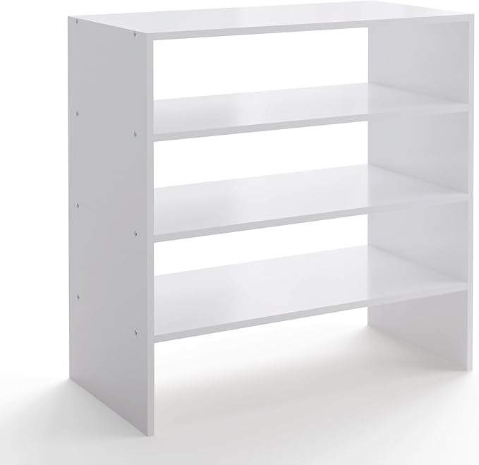 2-Tier Stackable White Shoe Rack, Wooden 2-Shelf Shoe Organizer Freestanding Shoe Storage Stand for 6-9 Pairs, Perfect for Cl