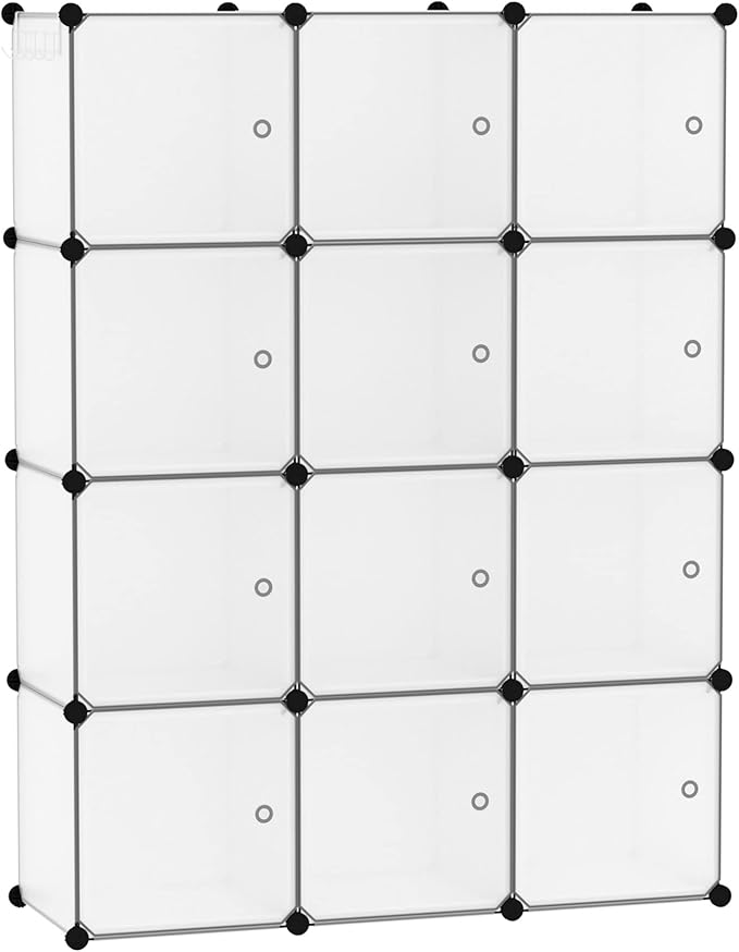 C&AHOME Cube Storage Organizer with Doors, 12-Cube Shelves, Closet Cabinet, DIY Plastic Modular Bookshelf Ideal for Bedroom, 