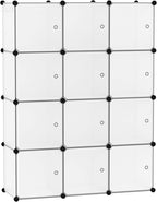 C&AHOME Cube Storage Organizer with Doors, 12-Cube Shelves, Closet Cabinet, DIY Plastic Modular Bookshelf Ideal for Bedroom, 