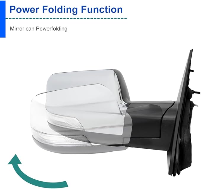 Spec-D Tuning Chrome Power Fold Heated + Puddle + Blind Spot Monitor Right Passenger Side Mirror Compatible with 2019-2024 Ram 1500, Left + Right Pair