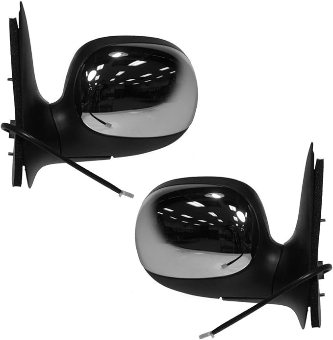 TRQ 2 Piece Driver and Passenger Side Mirror Assembly Set Manual Folding Electrical Adjustment Non-Heated No Memory Chrome Co