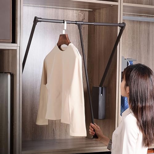 Adjustable Sliding Wardrobe Closet Rod - 51-121cm Pull Down Clothes Hanger Rail, Extendable Soft Return Hanging Rail for Spac