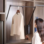 Adjustable Sliding Wardrobe Closet Rod - 51-121cm Pull Down Clothes Hanger Rail, Extendable Soft Return Hanging Rail for Spac