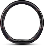 Car Carbon Fiber and Leather D-Shape Steering Wheel Cover, Stylish car Non-Slip Leather car Interior 15 inches Universal Black and Red