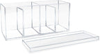 Isaac Jacobs 2-Pack 4-Compartment Clear Acrylic Organizers with Lid (9” L x 3” W x 4” H), Makeup Brush Holder, Sectional Tray