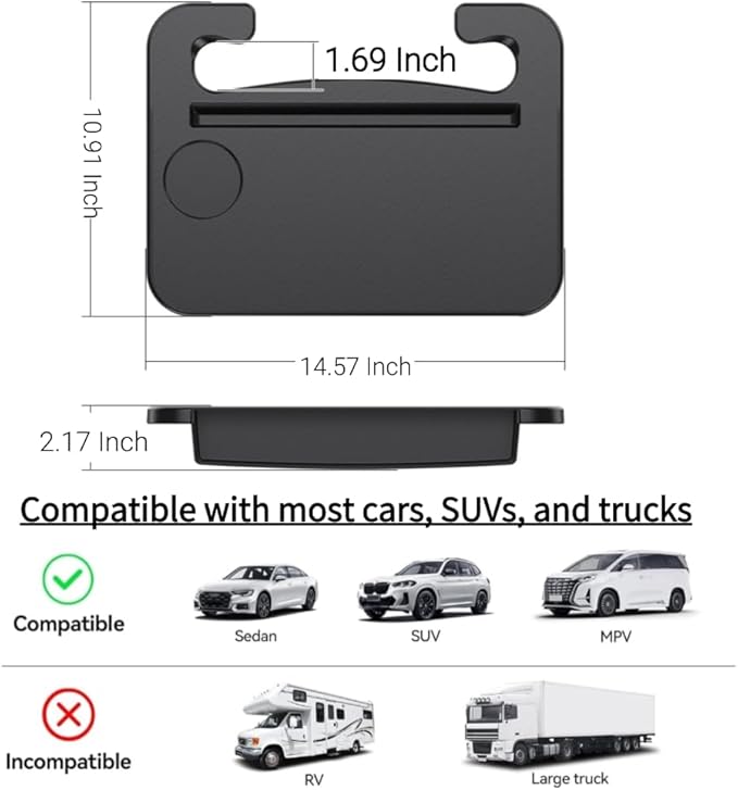 2 In 1 Steering Wheel Desk, Universal Steering Wheel Tray Table With Seat Gap Filler Organizer in Between Seat Organizer Car Food Tray For Laptop, Eating, Writing Work Road Trip